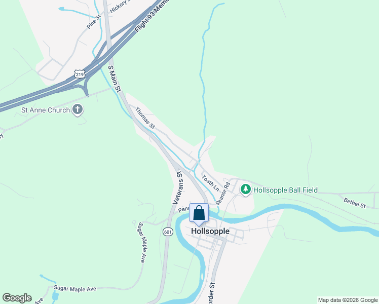 map of restaurants, bars, coffee shops, grocery stores, and more near 236 Thomas Street in Hollsopple