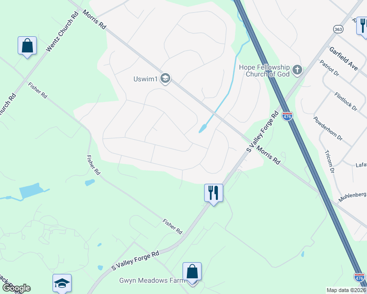 map of restaurants, bars, coffee shops, grocery stores, and more near 2247 Ayreshire Dr in Lansdale