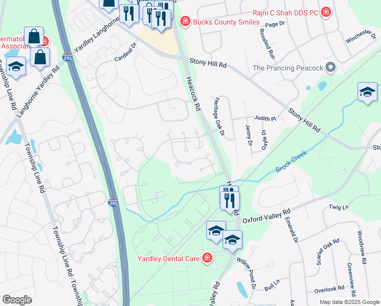 map of restaurants, bars, coffee shops, grocery stores, and more near 1659 Covington Road in Yardley