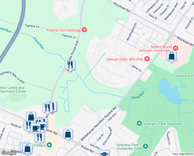 map of restaurants, bars, coffee shops, grocery stores, and more near 20 Chambord Court in Hamilton Township
