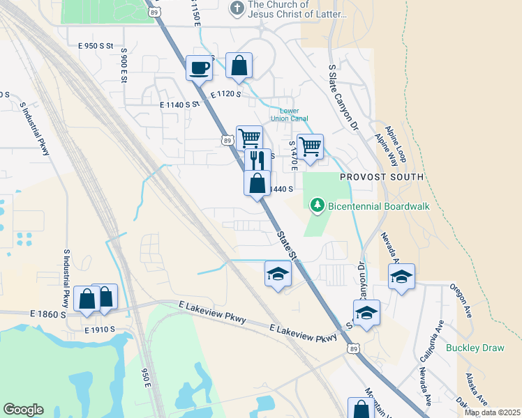 map of restaurants, bars, coffee shops, grocery stores, and more near 1480 U.S. 89 in Provo