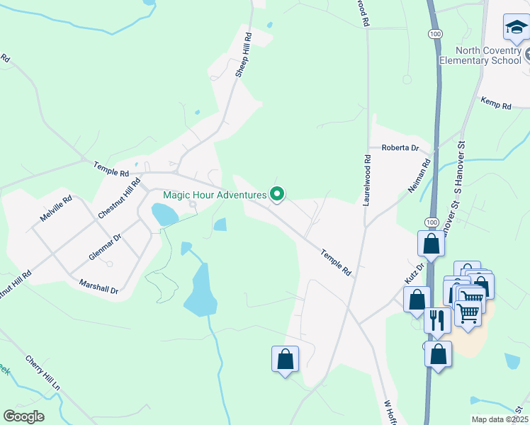 map of restaurants, bars, coffee shops, grocery stores, and more near 860 Temple Road in Pottstown