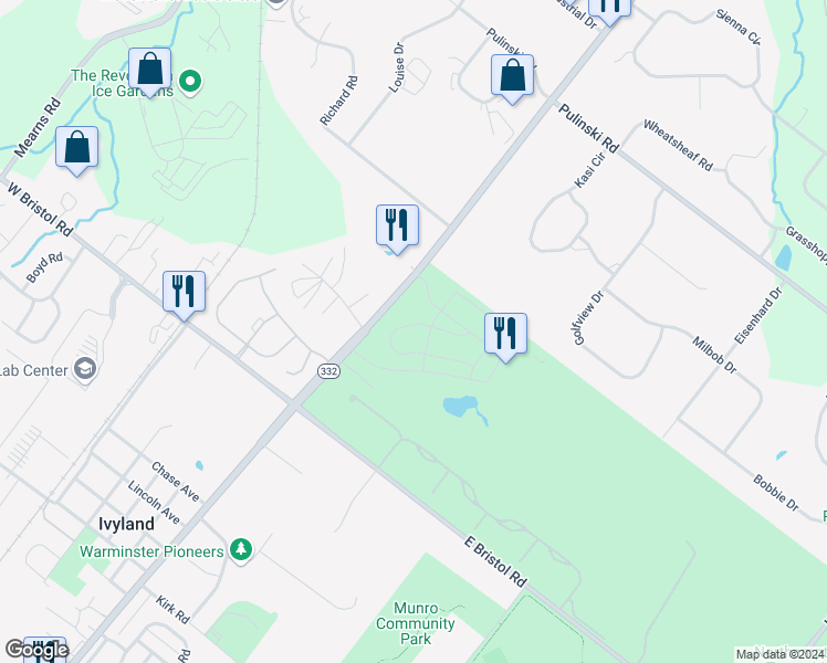 map of restaurants, bars, coffee shops, grocery stores, and more near 25 Parry Way in Ivyland