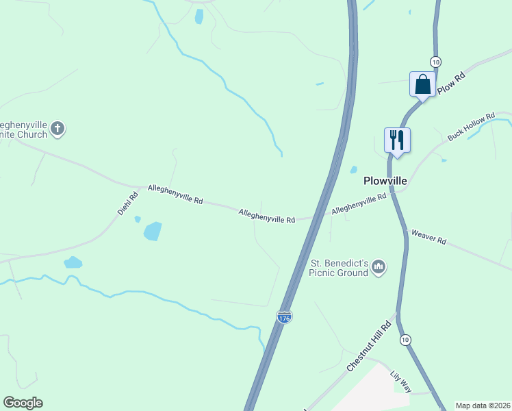 map of restaurants, bars, coffee shops, grocery stores, and more near 203 Alleghenyville Road in Mohnton