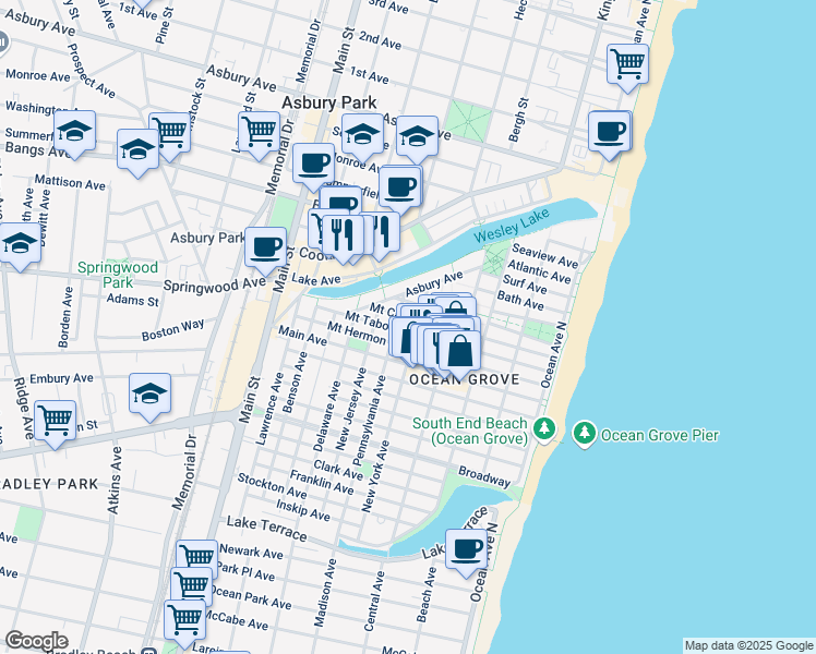 map of restaurants, bars, coffee shops, grocery stores, and more near 33 New York Avenue in Neptune Township