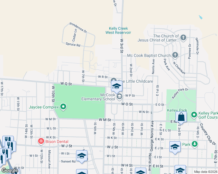 map of restaurants, bars, coffee shops, grocery stores, and more near 480 West Q Street in McCook