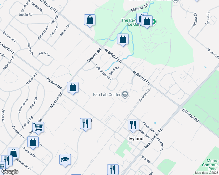 map of restaurants, bars, coffee shops, grocery stores, and more near 1200 Creekwood Drive in Warminster