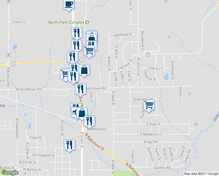 map of restaurants, bars, coffee shops, grocery stores, and more near 576 East Northtown Road in Kirksville