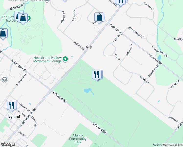 map of restaurants, bars, coffee shops, grocery stores, and more near 80 Jacksonville Road in Ivyland