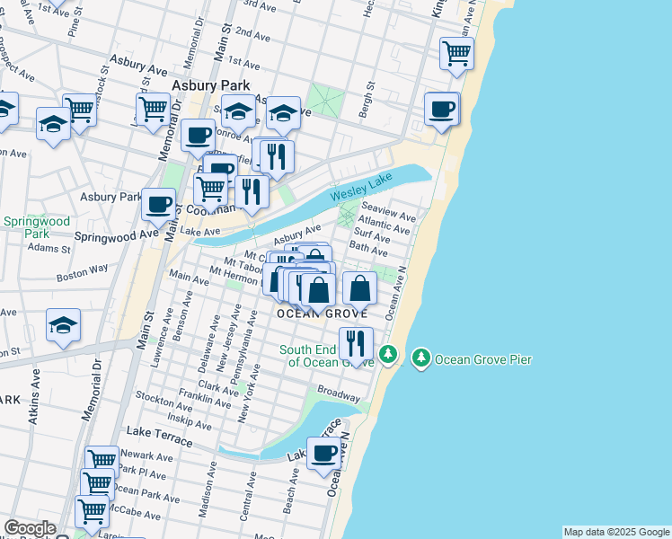 map of restaurants, bars, coffee shops, grocery stores, and more near in Monmouth County