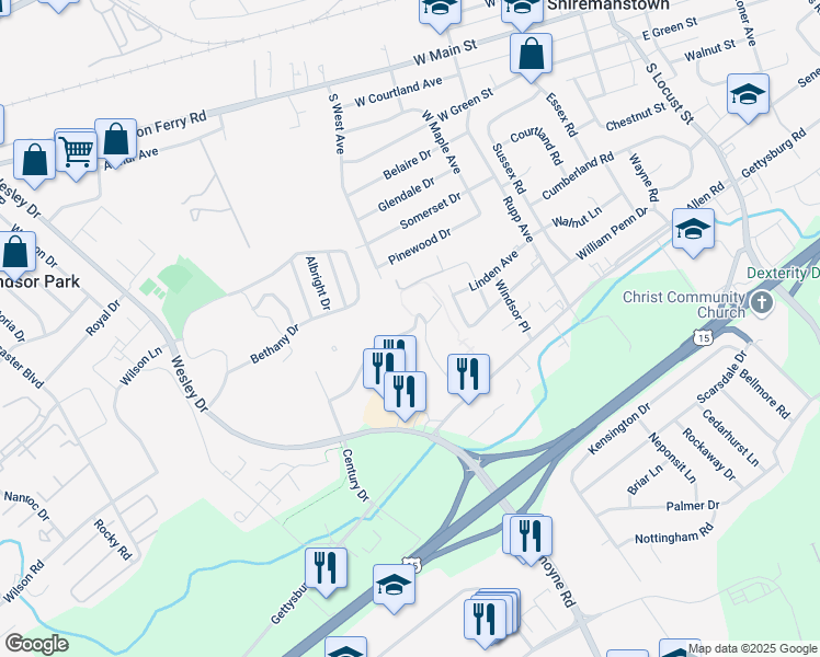 map of restaurants, bars, coffee shops, grocery stores, and more near 910 Century Dr in Mechanicsburg
