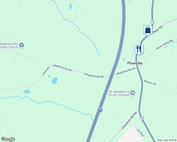 map of restaurants, bars, coffee shops, grocery stores, and more near 203 Alleghenyville Road in Mohnton