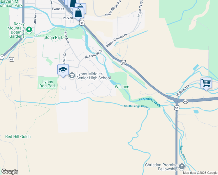 map of restaurants, bars, coffee shops, grocery stores, and more near 502 Carter Court in Lyons