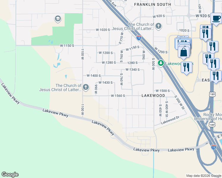 map of restaurants, bars, coffee shops, grocery stores, and more near 1497 870 West in Provo