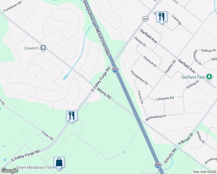map of restaurants, bars, coffee shops, grocery stores, and more near 2035 Ryans Run in Lansdale