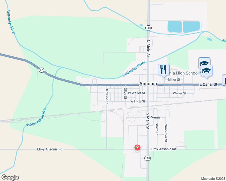 map of restaurants, bars, coffee shops, grocery stores, and more near 500 West Weller Street in Ansonia