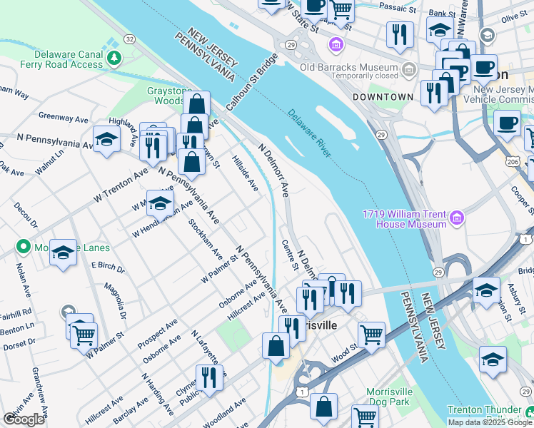 map of restaurants, bars, coffee shops, grocery stores, and more near 327 Hillside Avenue in Morrisville
