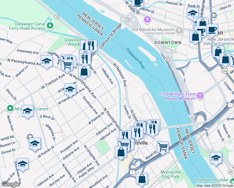 map of restaurants, bars, coffee shops, grocery stores, and more near 327 Hillside Avenue in Morrisville
