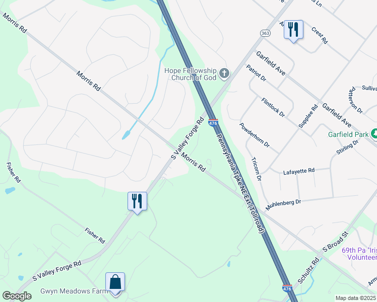map of restaurants, bars, coffee shops, grocery stores, and more near 2044 Ryans Run in Lansdale