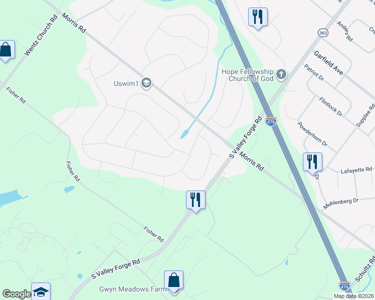 map of restaurants, bars, coffee shops, grocery stores, and more near 3052 Sunny Ayre Drive in Lansdale