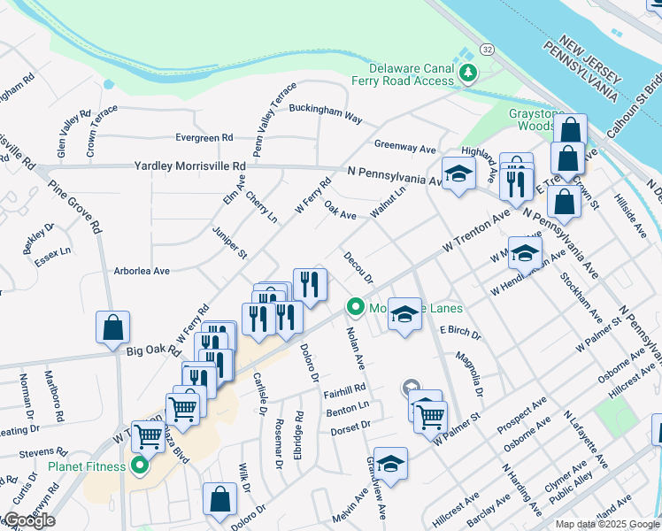 map of restaurants, bars, coffee shops, grocery stores, and more near 243 Walnut Lane in Morrisville
