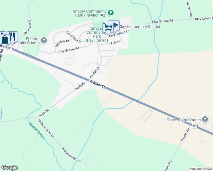 map of restaurants, bars, coffee shops, grocery stores, and more near 2059 West Main Street in Ephrata