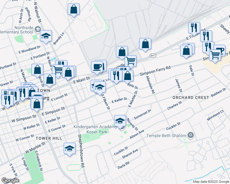 map of restaurants, bars, coffee shops, grocery stores, and more near 208 Norway Street in Mechanicsburg