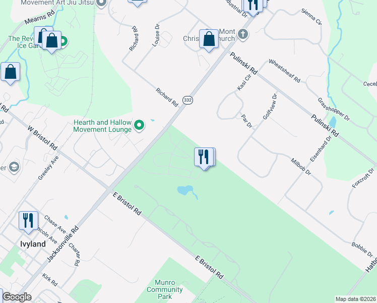 map of restaurants, bars, coffee shops, grocery stores, and more near Parry Way in Ivyland