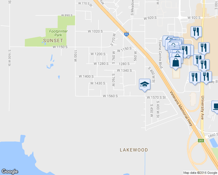 map of restaurants, bars, coffee shops, grocery stores, and more near 759 West 1500 South in Provo