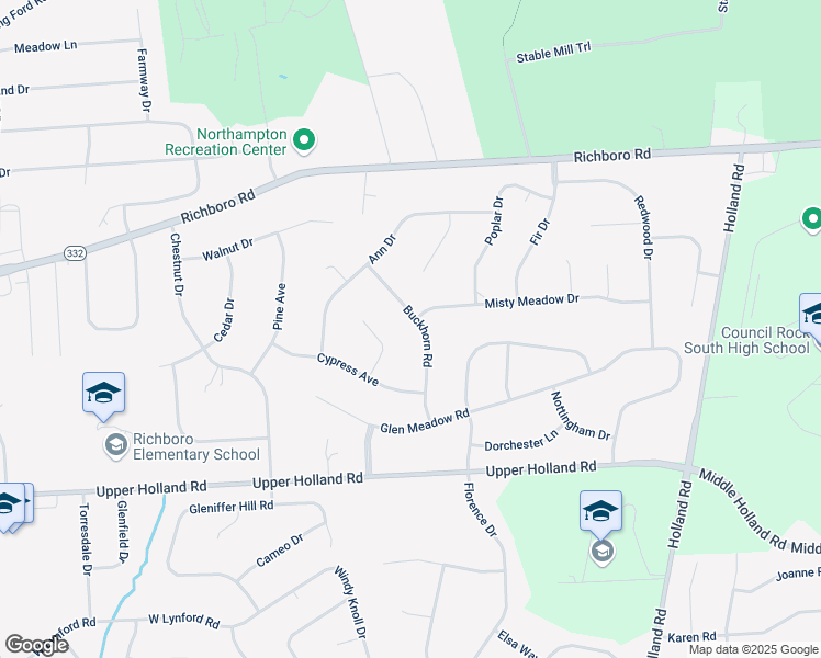 map of restaurants, bars, coffee shops, grocery stores, and more near 58 Buckhorn Road in Richboro