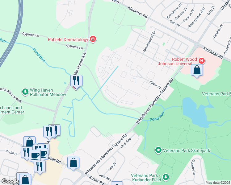 map of restaurants, bars, coffee shops, grocery stores, and more near 20 Chambord Court in Hamilton Township