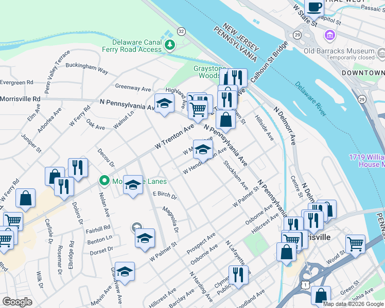 map of restaurants, bars, coffee shops, grocery stores, and more near 138 West Hendrickson Avenue in Morrisville