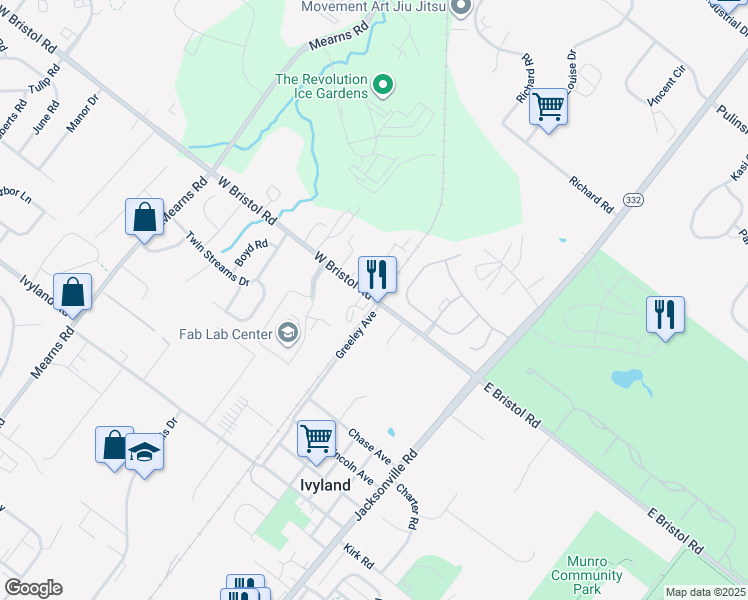 map of restaurants, bars, coffee shops, grocery stores, and more near 210 W Bristol Rd in Ivyland