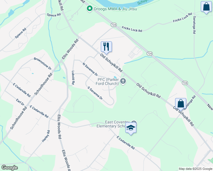 map of restaurants, bars, coffee shops, grocery stores, and more near 43 Rinehart Road in Pottstown