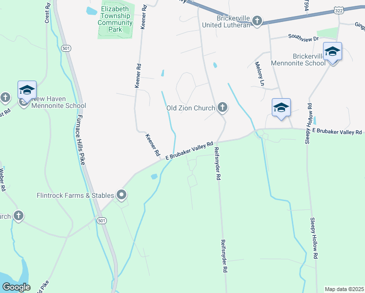 map of restaurants, bars, coffee shops, grocery stores, and more near 215 East Brubaker Valley Road in Lititz