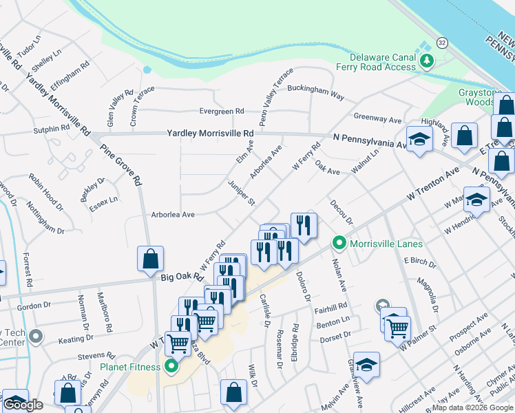 map of restaurants, bars, coffee shops, grocery stores, and more near 215 West Ferry Road in Morrisville
