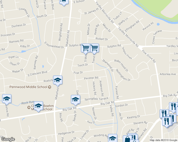 map of restaurants, bars, coffee shops, grocery stores, and more near 630 Friar Drive in Morrisville