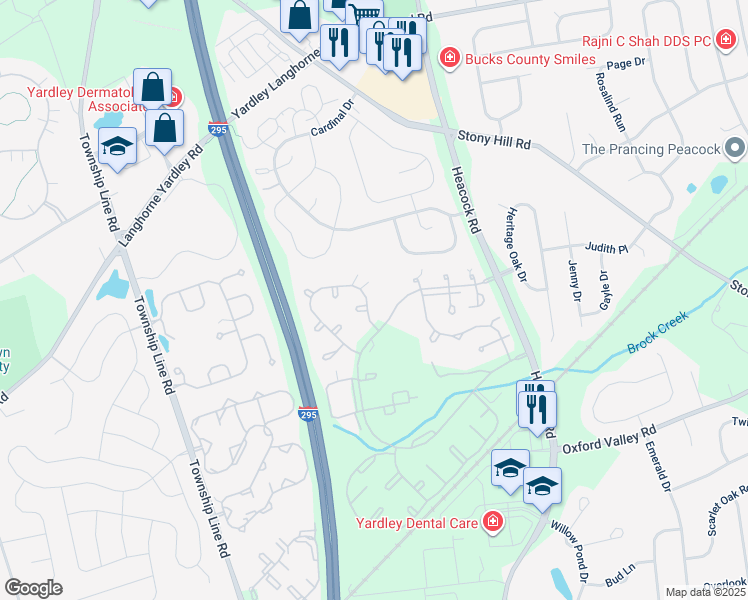 map of restaurants, bars, coffee shops, grocery stores, and more near 464 Cedar Hollow Drive in Yardley