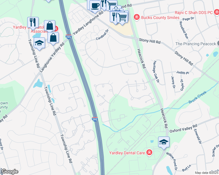 map of restaurants, bars, coffee shops, grocery stores, and more near 481 Cedar Hollow Drive in Yardley