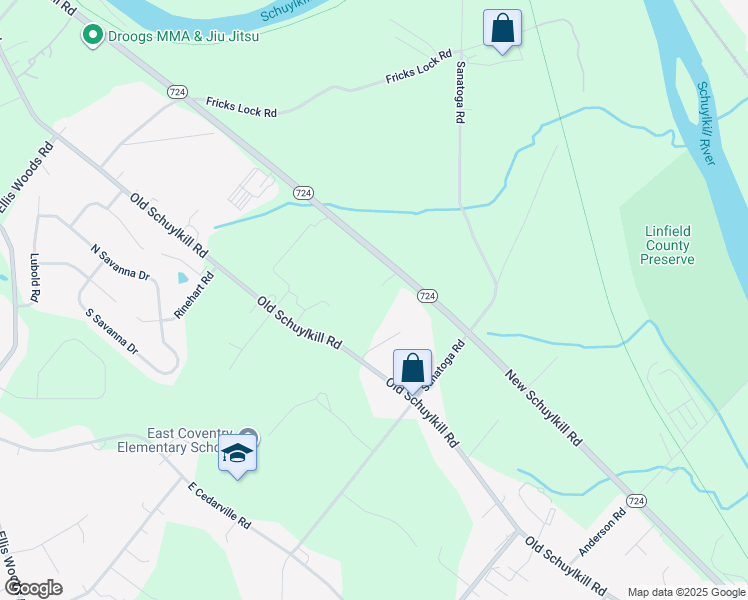 map of restaurants, bars, coffee shops, grocery stores, and more near 47 Roberts Circle in Pottstown