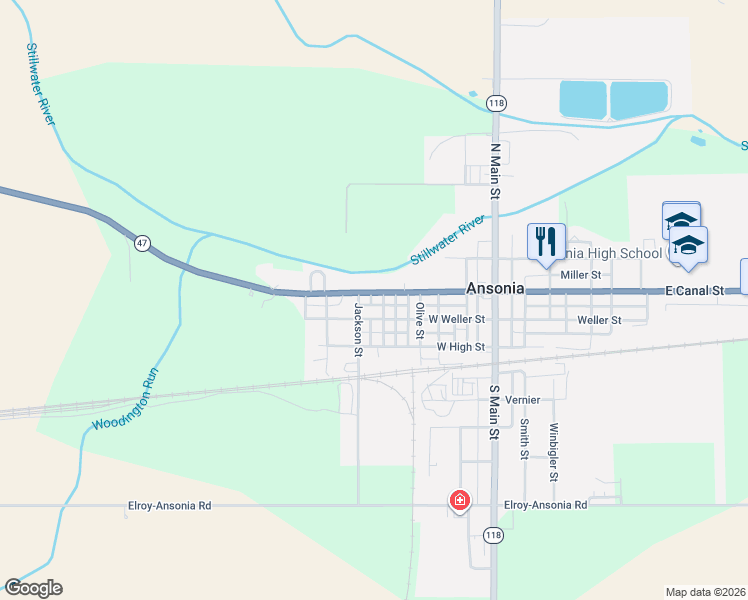 map of restaurants, bars, coffee shops, grocery stores, and more near 500-548 West Weller Street in Ansonia