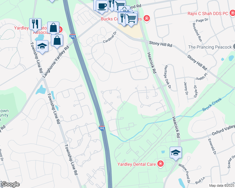 map of restaurants, bars, coffee shops, grocery stores, and more near 481 Cedar Hollow Drive in Yardley