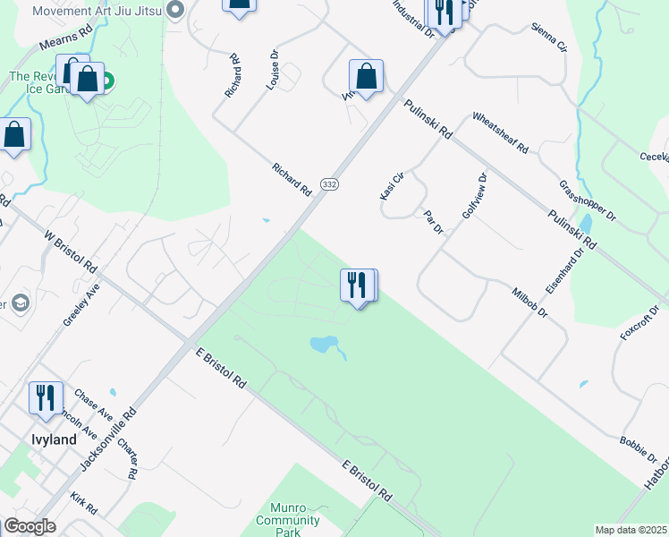 map of restaurants, bars, coffee shops, grocery stores, and more near 18 Lacey Lane in Ivyland
