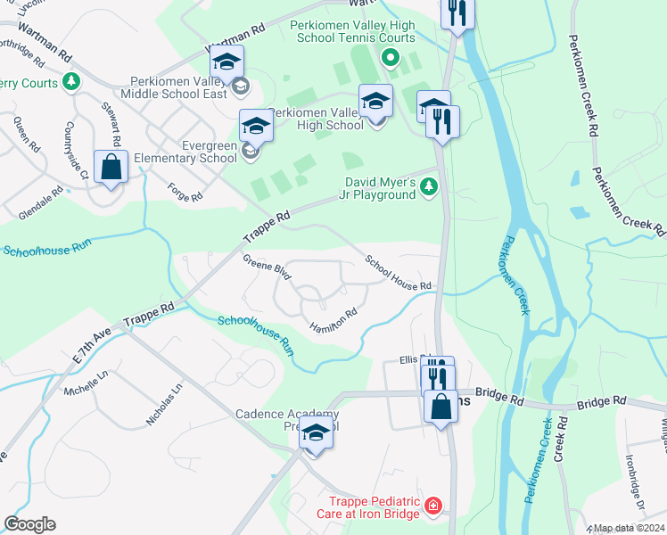 map of restaurants, bars, coffee shops, grocery stores, and more near 538 Musket Court in Collegeville