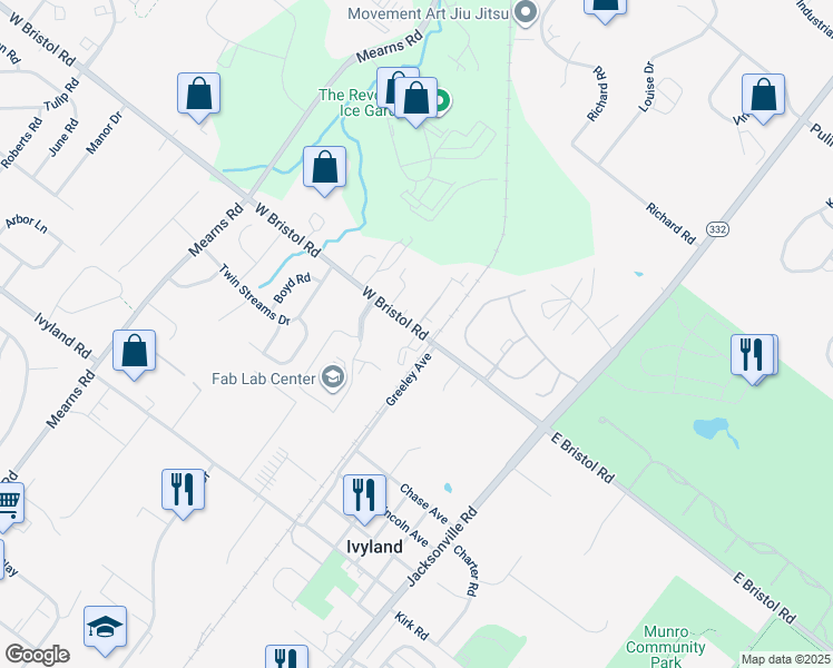 map of restaurants, bars, coffee shops, grocery stores, and more near 210 W Bristol Rd in Ivyland