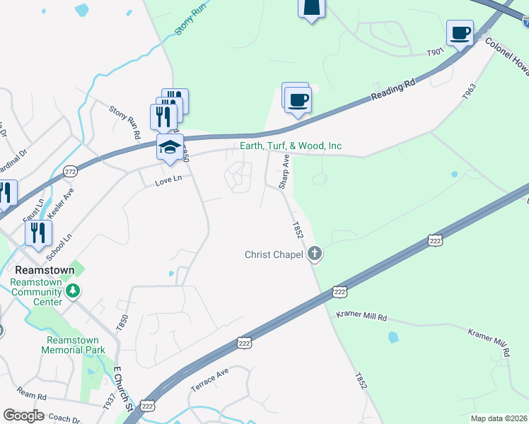 map of restaurants, bars, coffee shops, grocery stores, and more near 2101 Kramer Mill Rd in Stevens