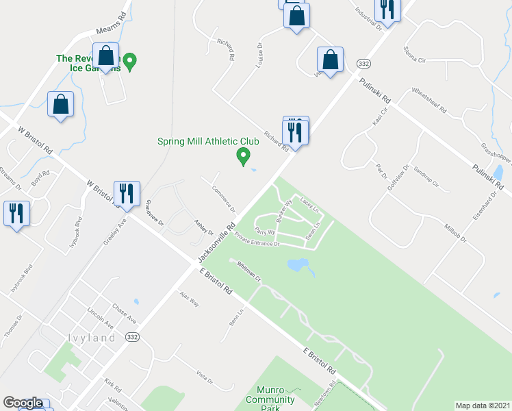 map of restaurants, bars, coffee shops, grocery stores, and more near 32-48 Jacksonville Rd in Warminster