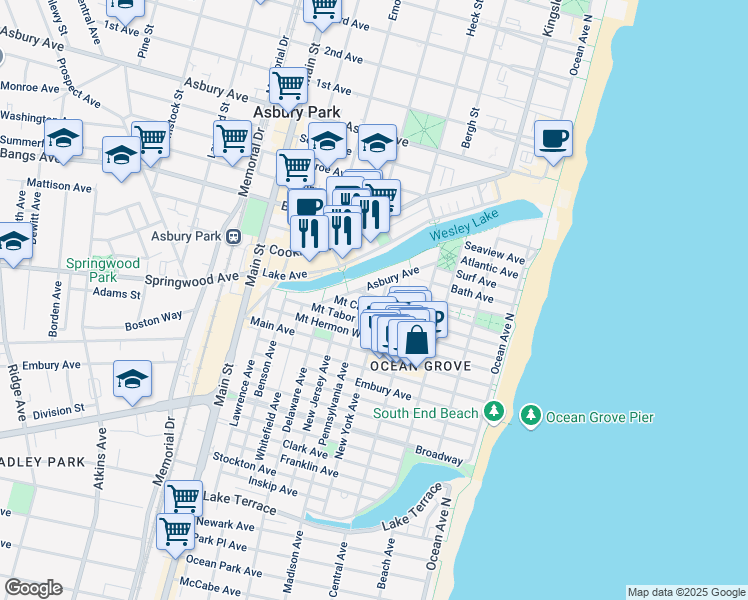 map of restaurants, bars, coffee shops, grocery stores, and more near 33 New York Avenue in Neptune Township