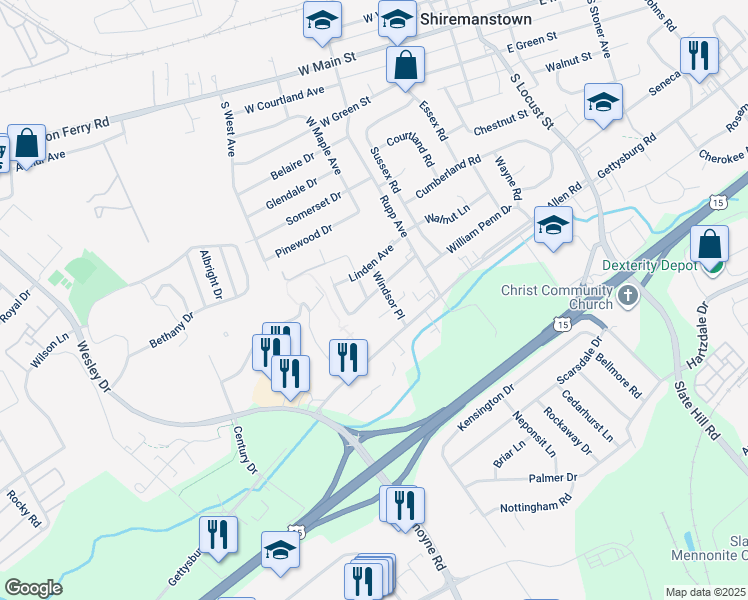 map of restaurants, bars, coffee shops, grocery stores, and more near 4616 Gettysburg Road in Mechanicsburg