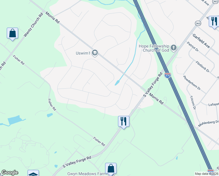 map of restaurants, bars, coffee shops, grocery stores, and more near 2247 Ayreshire Drive in Lansdale